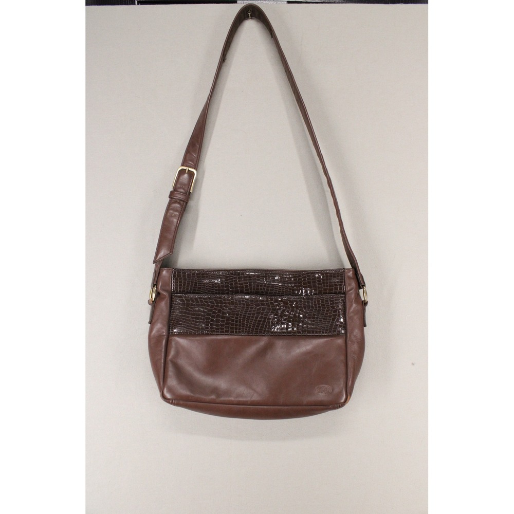 SAS Shoulder Bag Brown Leather Faux Croc Women Medium Adjustable Strap Classic